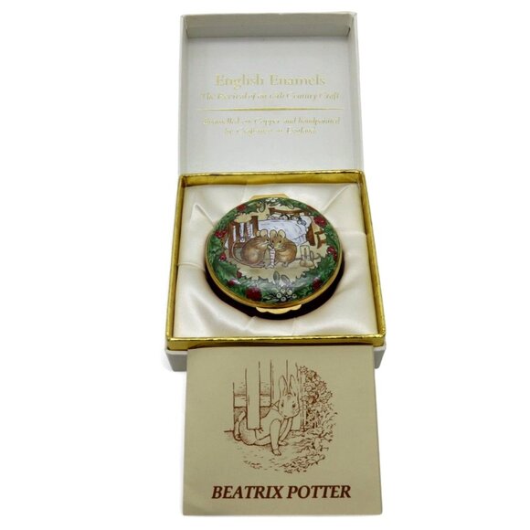 BEATRIX POTTER Large Christmas Trinket 1982 Enamel Gold Trim England Vintage - Picture 1 of 11